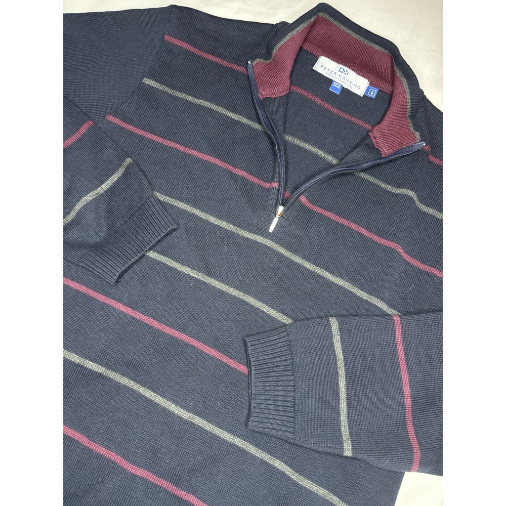 Peter‎ Manning Sweater Men's 4 Blue Striped Cotton 1/4 Zip Pullover Preppy Golf